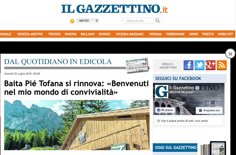 Gazzettino di Belluno Ristorante Baita Piè Tofana Gazzettino di Belluno Ristorante Baita Piè Tofana